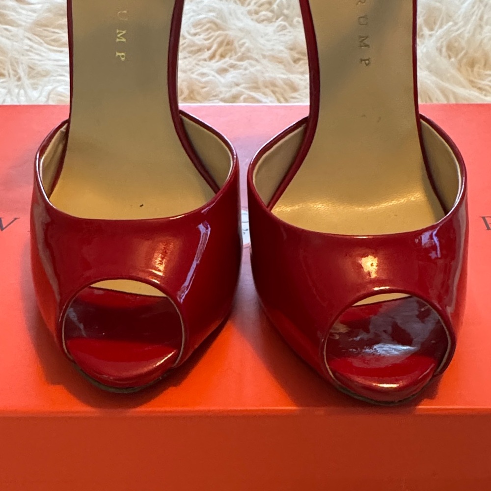 Ivanka Trump Glossy Red Peep-Toe Heels - Picture 3 of 5